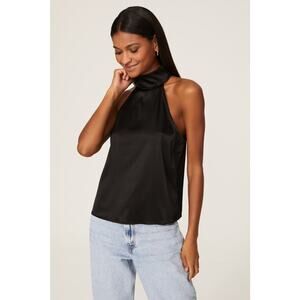 Anine Bing Sylvia Halter Top Black Silk Sleeveless Blouse Mock Neck Sz S